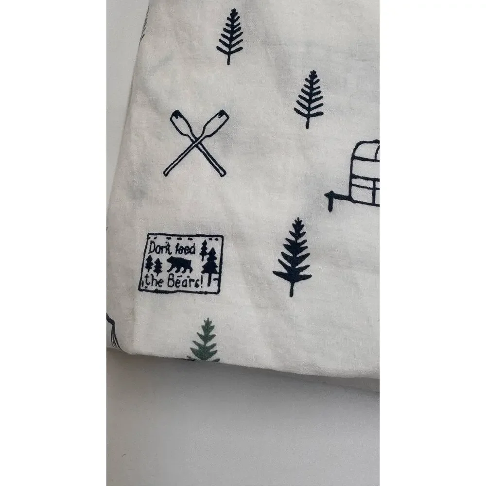 Eddie Bauer Flat Sheet Twin Winter Cabin Deer Camping Print White